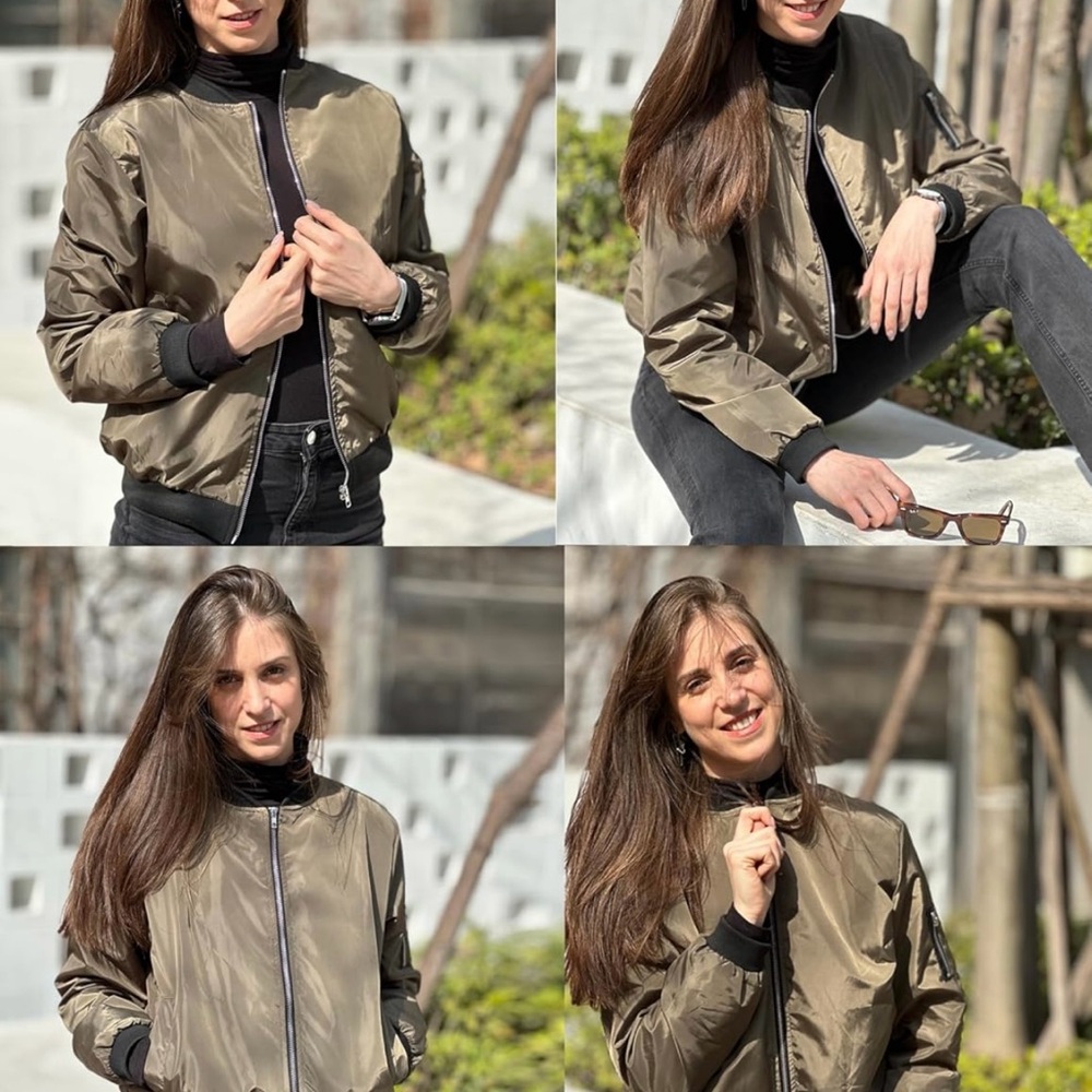 Bomber Jacket Casual Coat Zip Up Outerwear Windbreaker with Pockets XL - Picture 4 of 7
